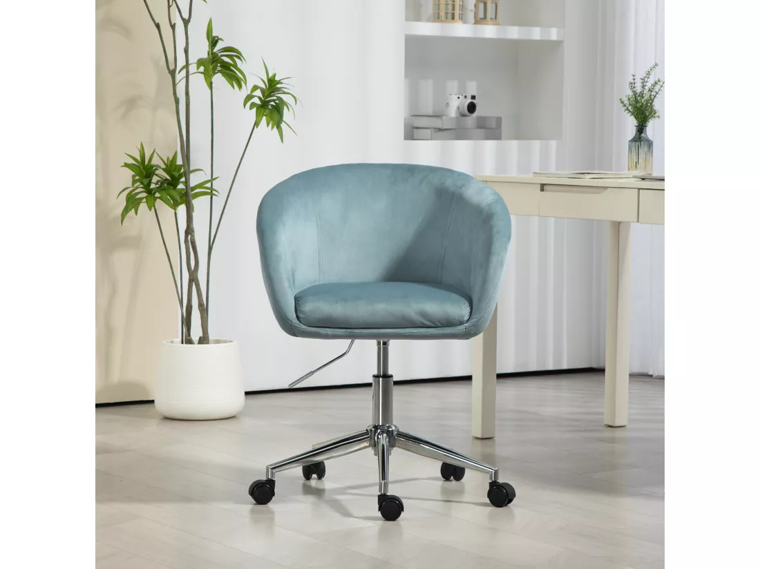 SVITA LOUISA chaise de bureau avec revêtement en velours bleu, hauteur réglable