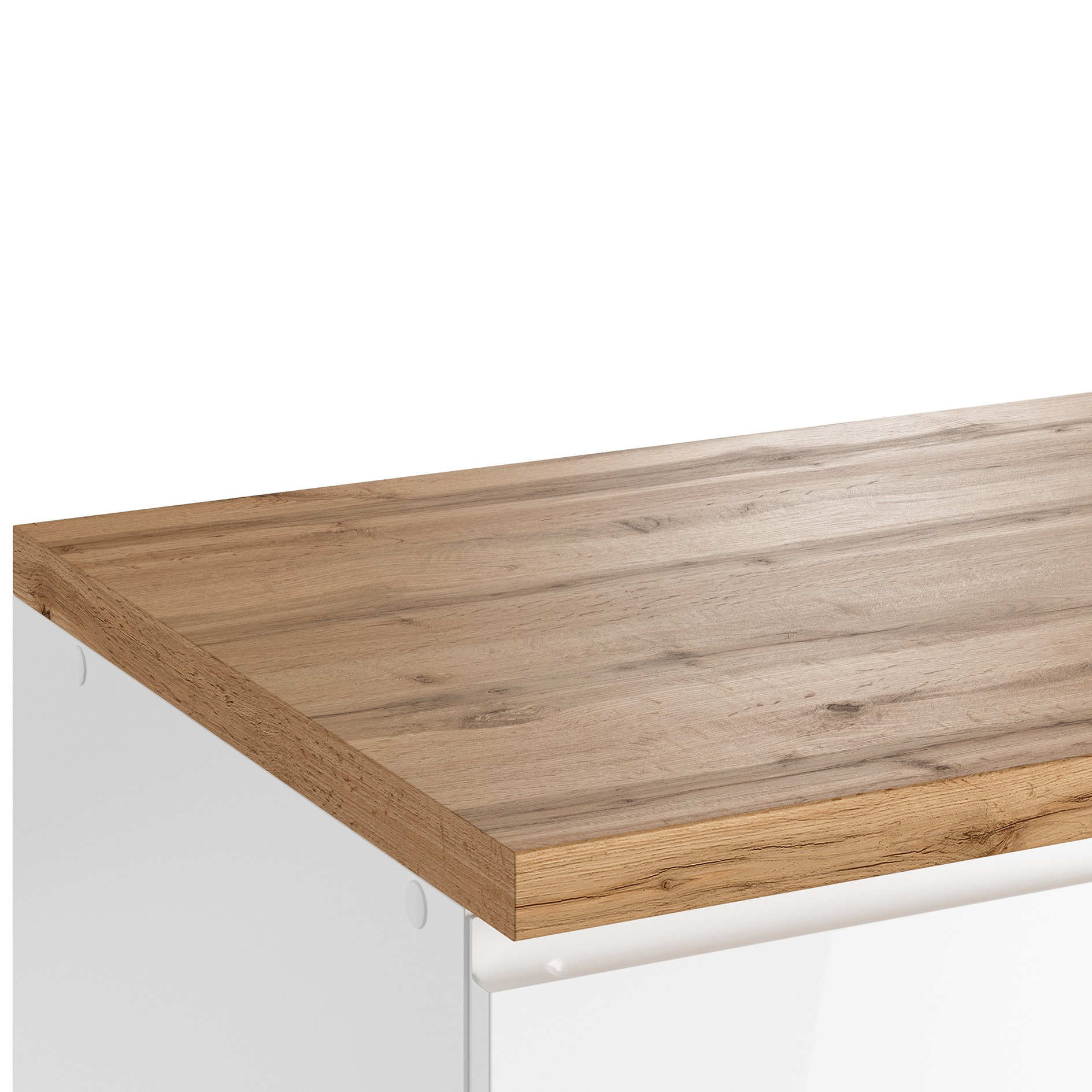 Winkelküche MONZA - weiß Hochglanz - Wotaneiche - mit E-Geräten - Induktionskochfeld - 240x240 cm