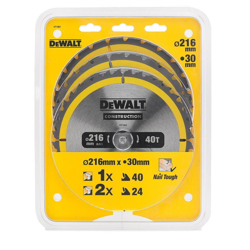 DeWALT cirkelzaagblad 216mm 2X24T 1X40T DT1962-QZ 3 Pack