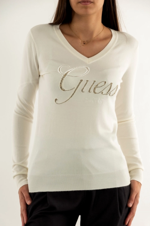 Pull hiver guess jeans megan g012 cream white
