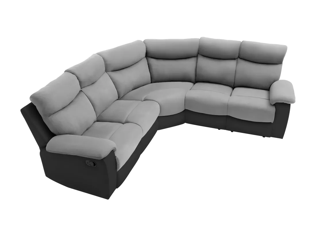 Canapé d'Angle de Relaxation Oscar 5 places bi-matière - Gris/Noir - L238 x P238 x H99cm - Loungitude