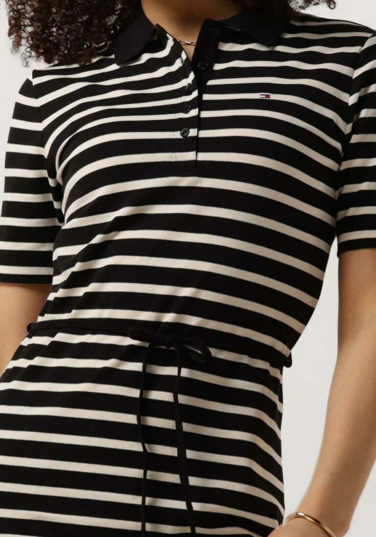 TOMMY HILFIGER blauw/wit gestreepte tommy hilfiger midi jurk reg breton midi polo dress