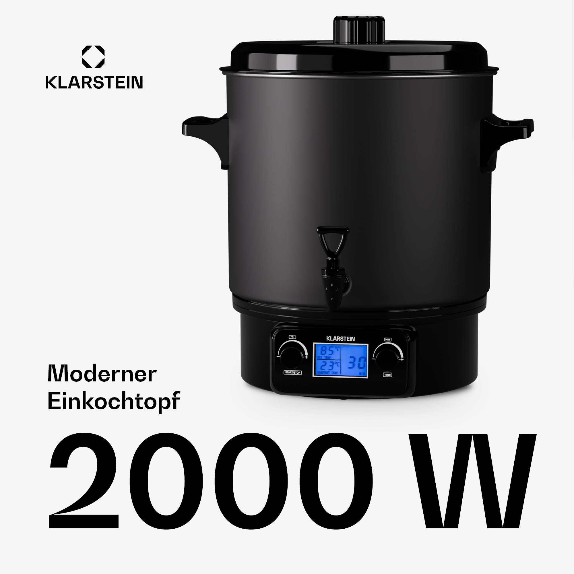 Biggie Digital Einkochtopf Getränkespender elektrisch 27L 2000W Edelstahl Matt-Schwarz 27 Liter