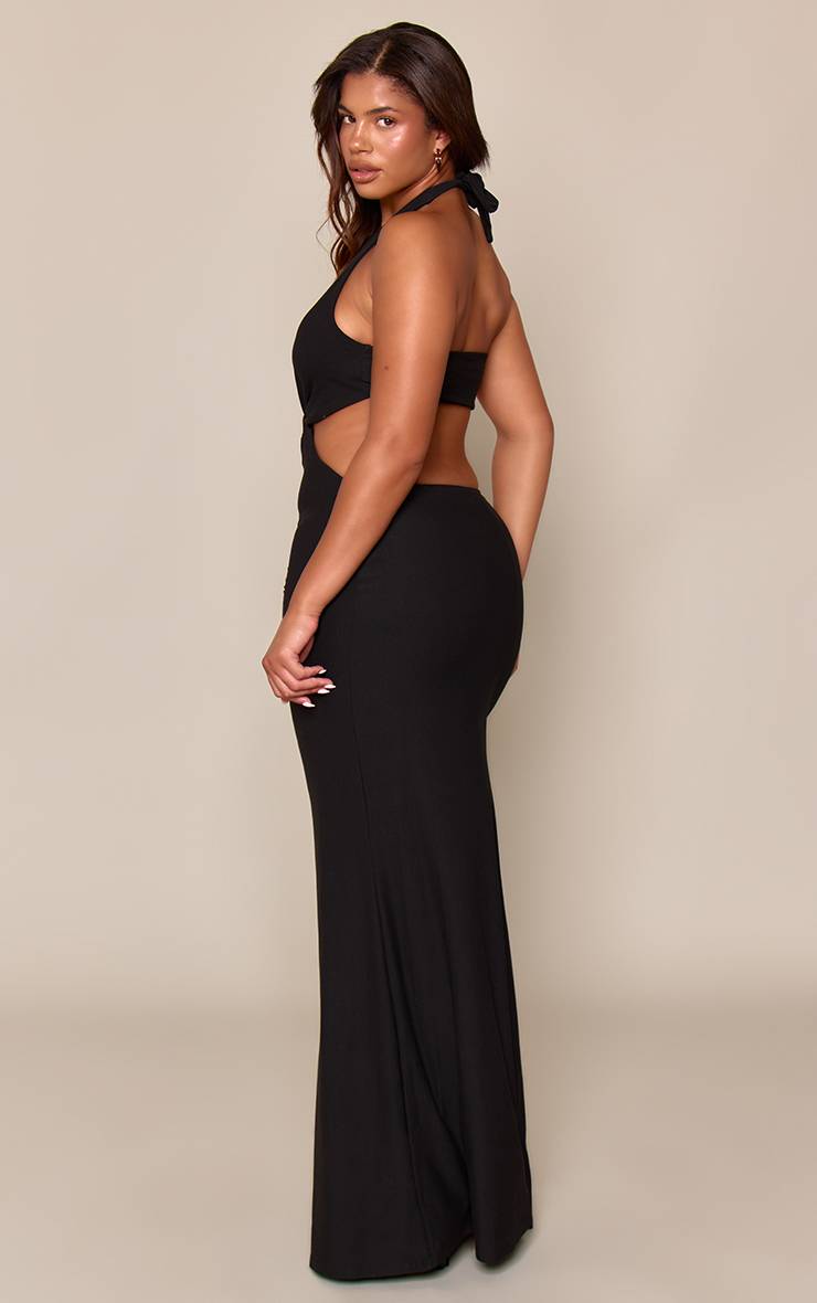 Noir Robe Longue Moulante Texturée Avec Col Licou Et Détail Nœud Shape