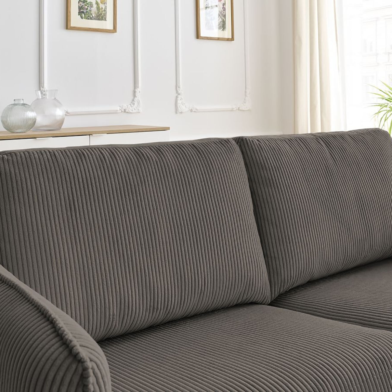 Bobochic Canapé droit convertible express en Velours côtelé 3 places Lenny taupe - 178x102x89 cm