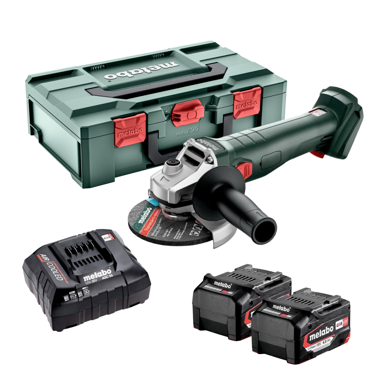 Metabo W 18 7-125 18V Li-Ion accu haakse slijper set (2x 4,0Ah) in Metabox - 125mm