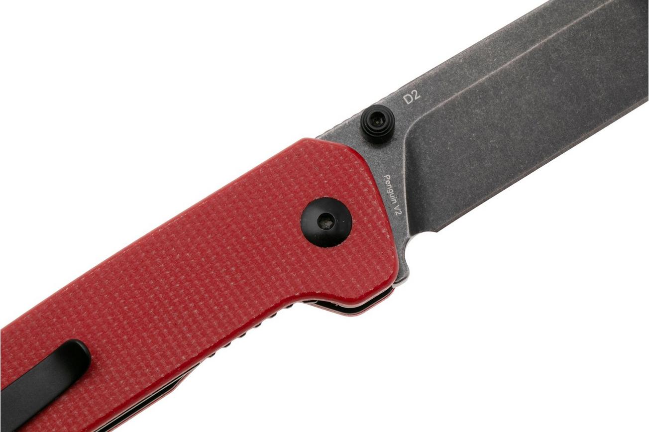 QSP Knife Penguin V2 QS130V2-D2 Blackwashed D2, Red Micarta, zakmes