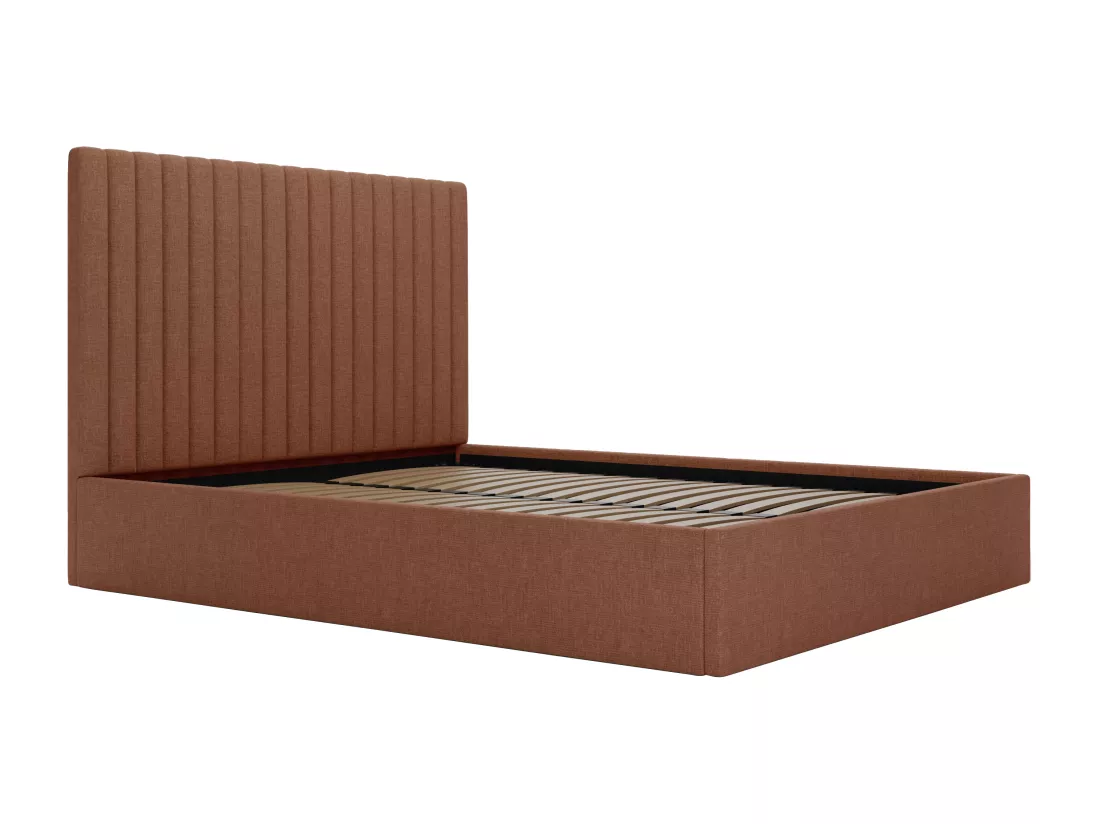 Lit coffre 160 x 200 cm avec tête de lit coutures verticales - Tissu - Terracotta - SARAH