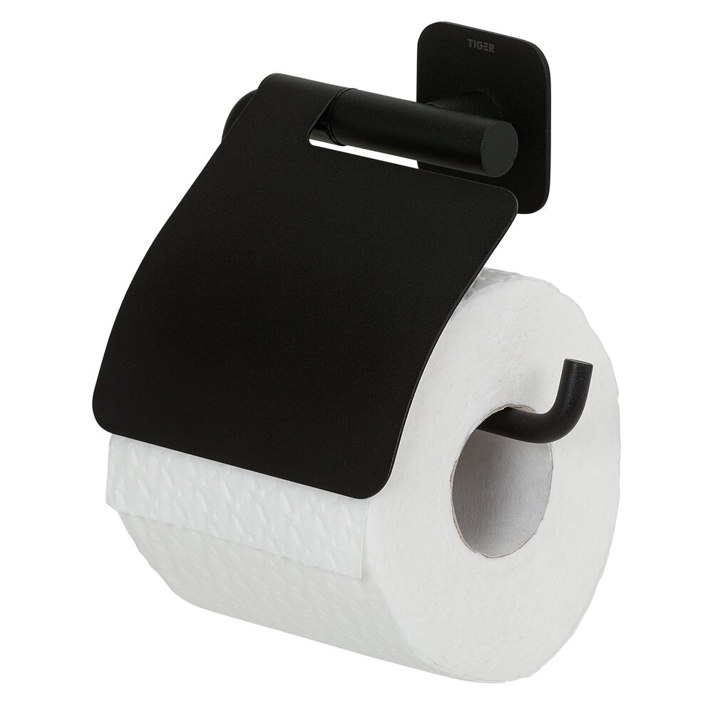 Tiger Colar toiletrolhouder met klep zwart