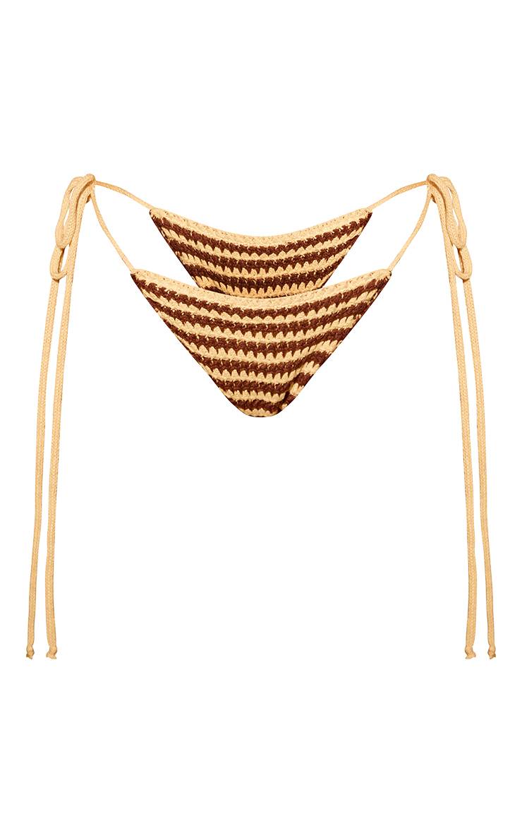 Jaune Bas De Bikini À Liens Contrastés En Crochet Tricoté