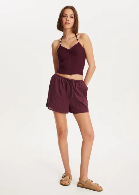 Gebreid singlet met kraaltjes paars (AUBER)