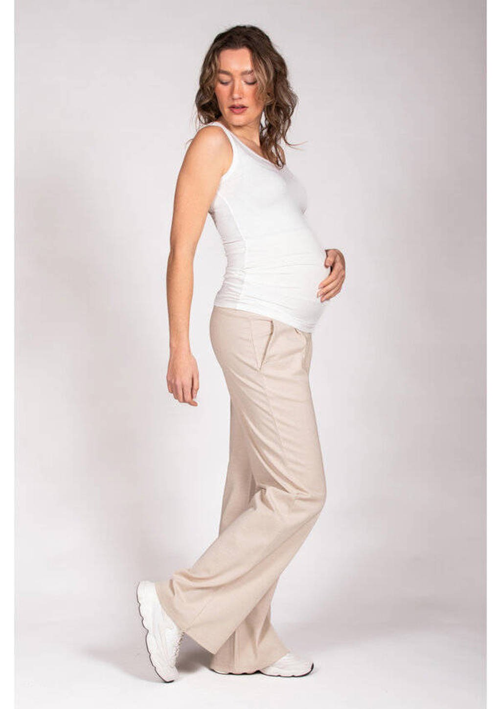 LOVE2WAIT low waist wide leg broek beige