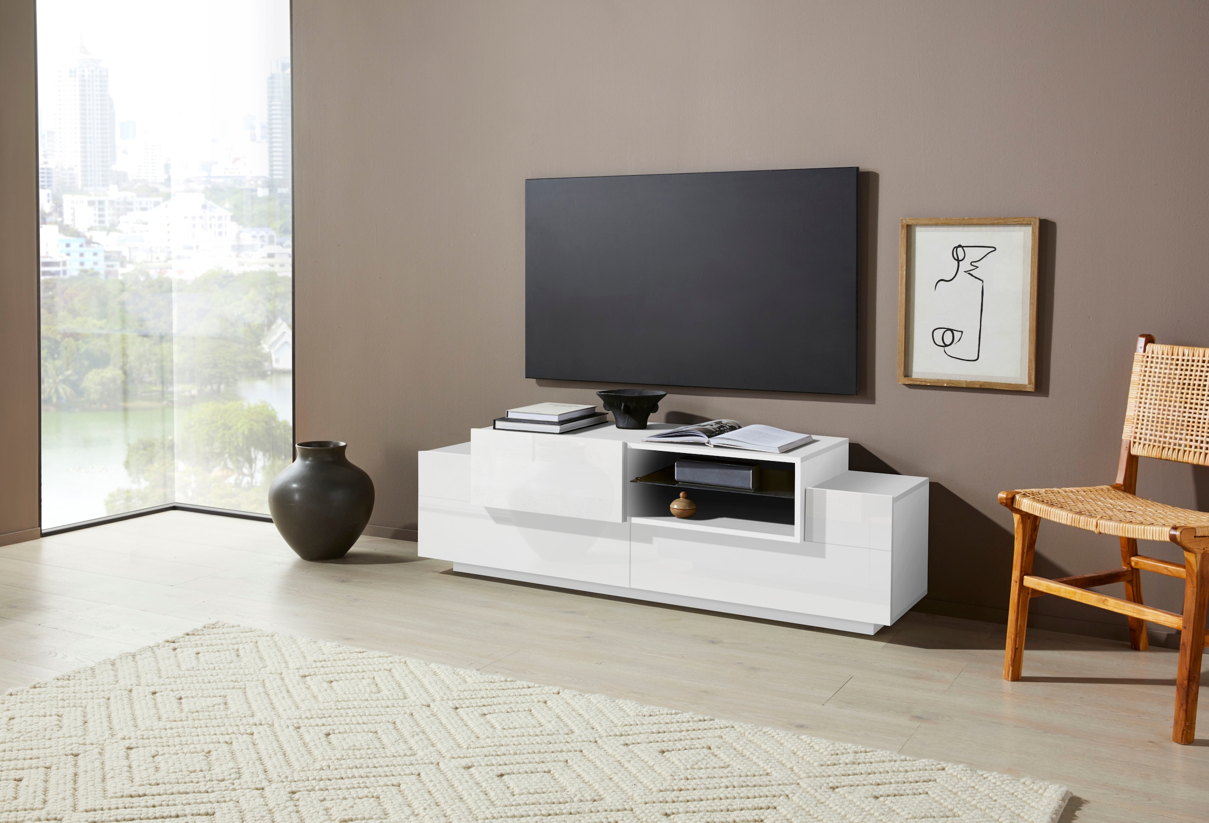 INOSIGN Lowboard »Coro,Lowboard,TV-Kommode,TV-Möbel,TV-Bank« mit 2 Klappen, 1 Tür, 1 Glasboden, Breite 160