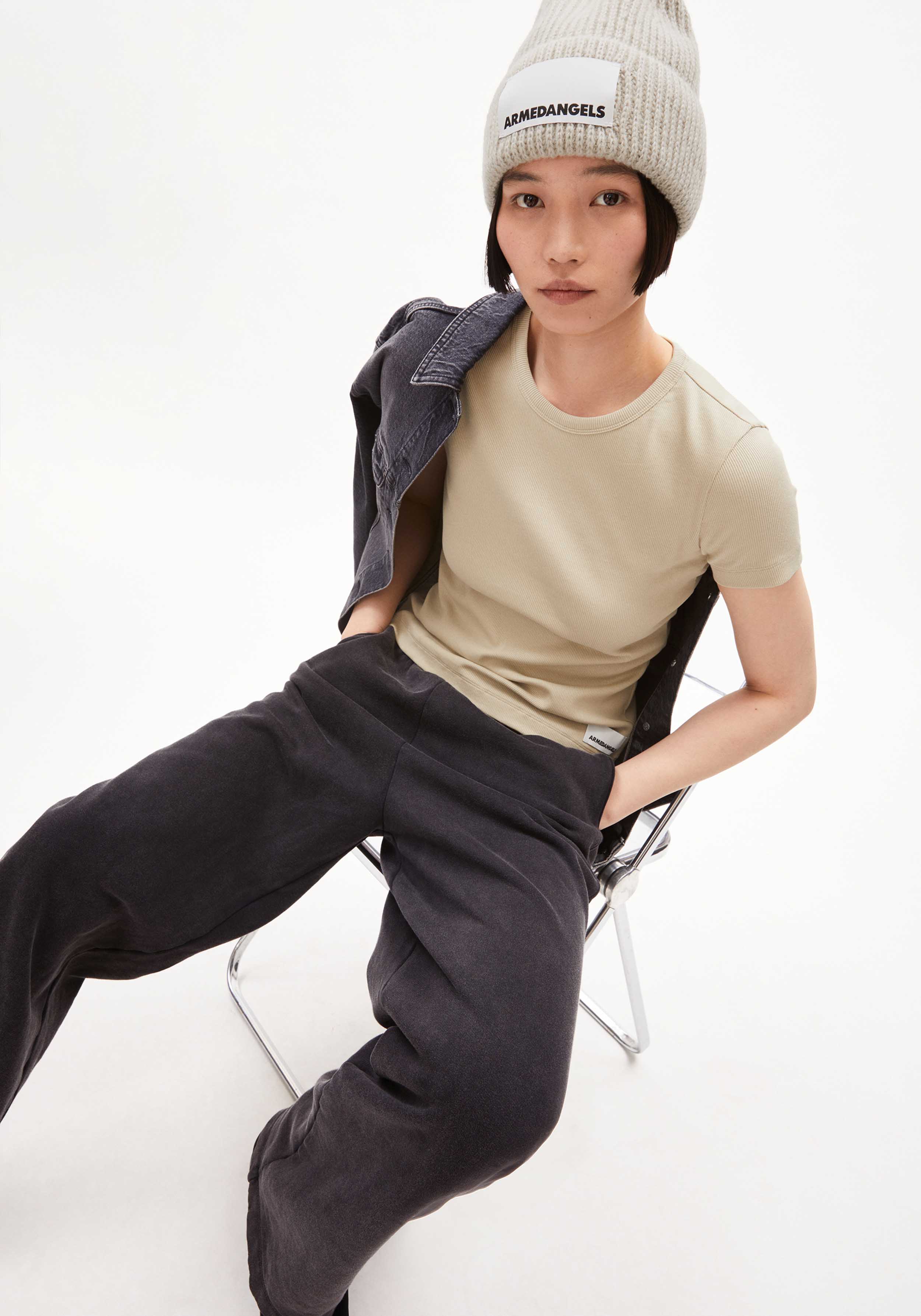 Armedangels Ripp-T-Shirt Kardaa Gravel