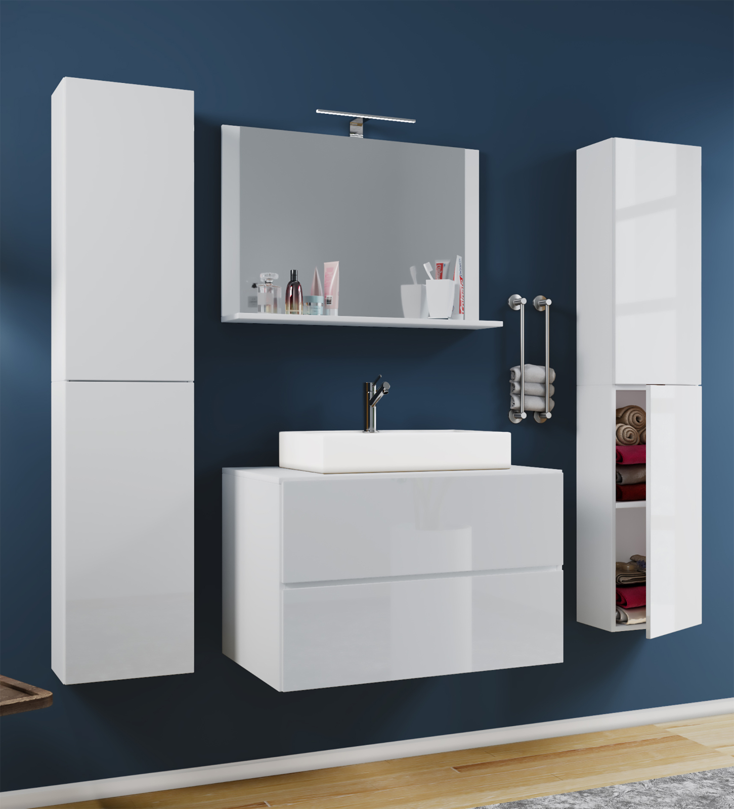 5-teiliges Badmöbel-Set LENDAS - weiß - Keramikwaschbecken