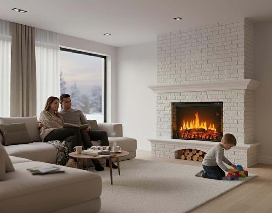 CHEMIN'ARTE Elektrokamin XL - Elektrischer 2 in 1 Stand- oder Einbaukamin -Flammeneffekt LED | Elektro Heizung 2000W | Kamin mit Fernbedienung, Startsteuerung, Thermostat | Schwarz - 76x23x54cm