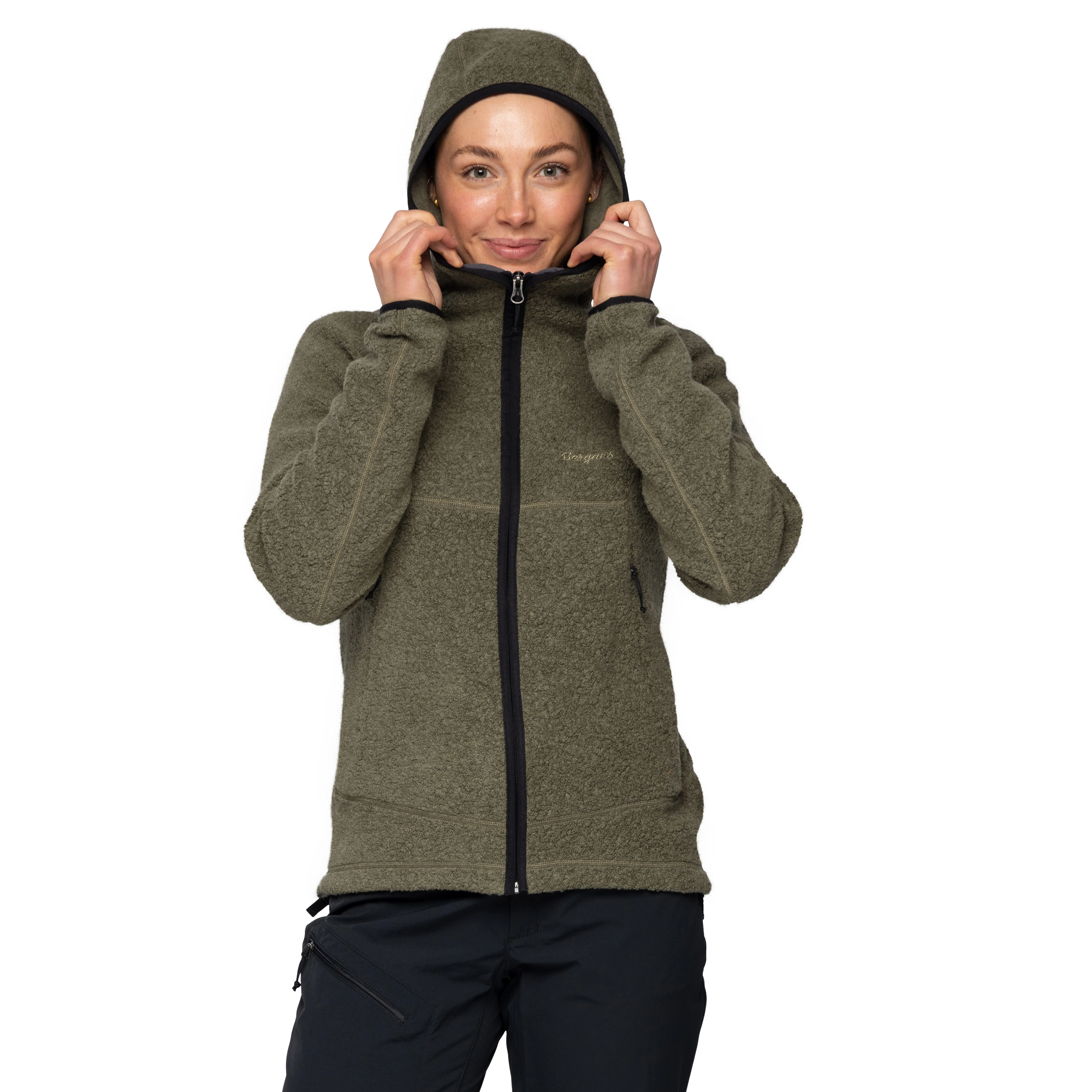 Vaagaa Merino Terry Midlayer Hoodie Women Green Mud