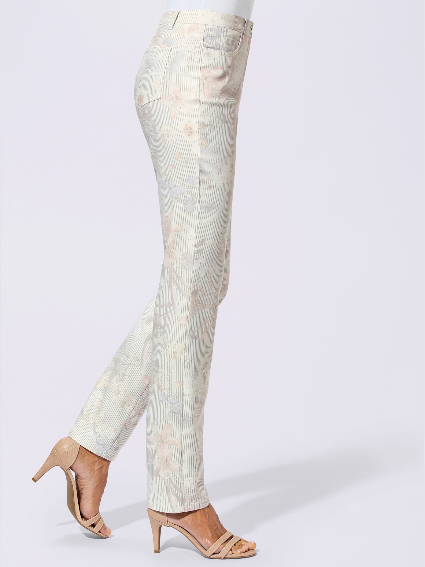 Pantalon slim jacquard motifs fleurs