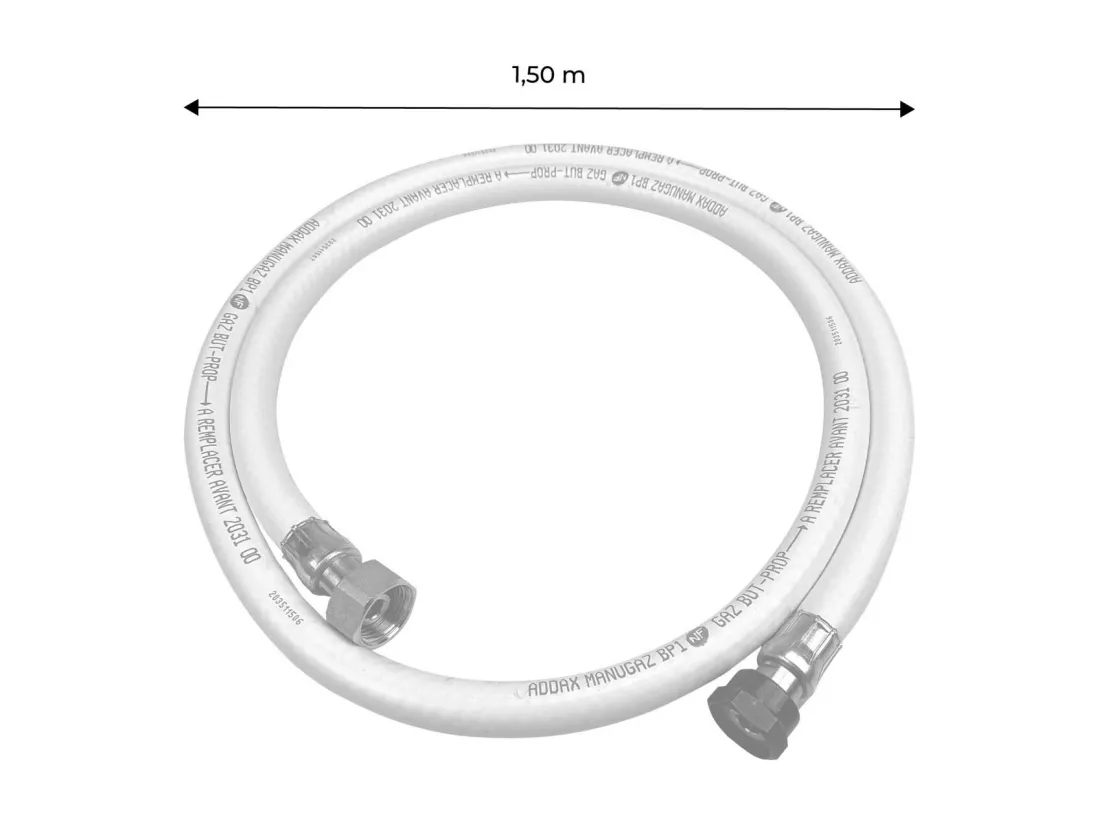 Kit Tuyau flexible de gaz 1.5 m à embouts mécaniques + Détendeur Quick-on Ø20mm Propane 37mbar 1.5kg/h. raccord rapide – Normes NF