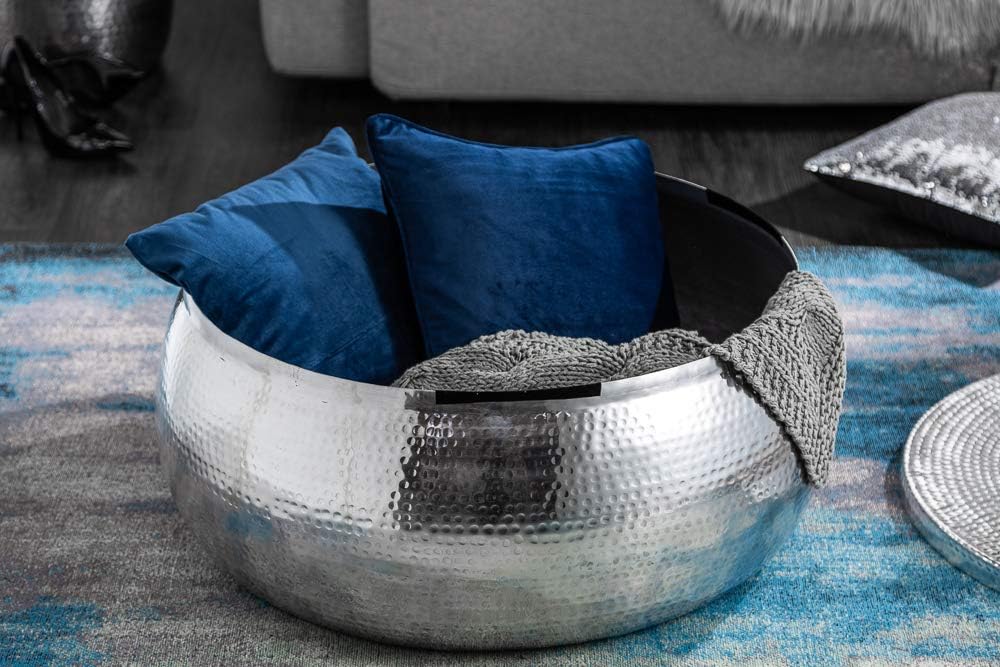 invicta INTERIOR Handgefertigter Couchtisch Orient Storage 70cm Silber Hammerschlag Design mit Stauraum Tisch Wohnzimmertisch