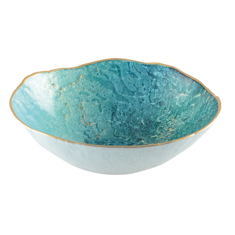 Bol turquoise avec bord dore 20cm