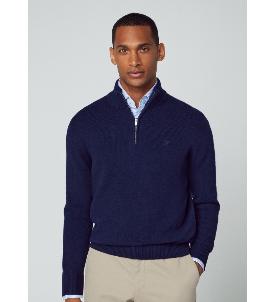Camisa Hackett da Lana Lambswool Hzip Marino