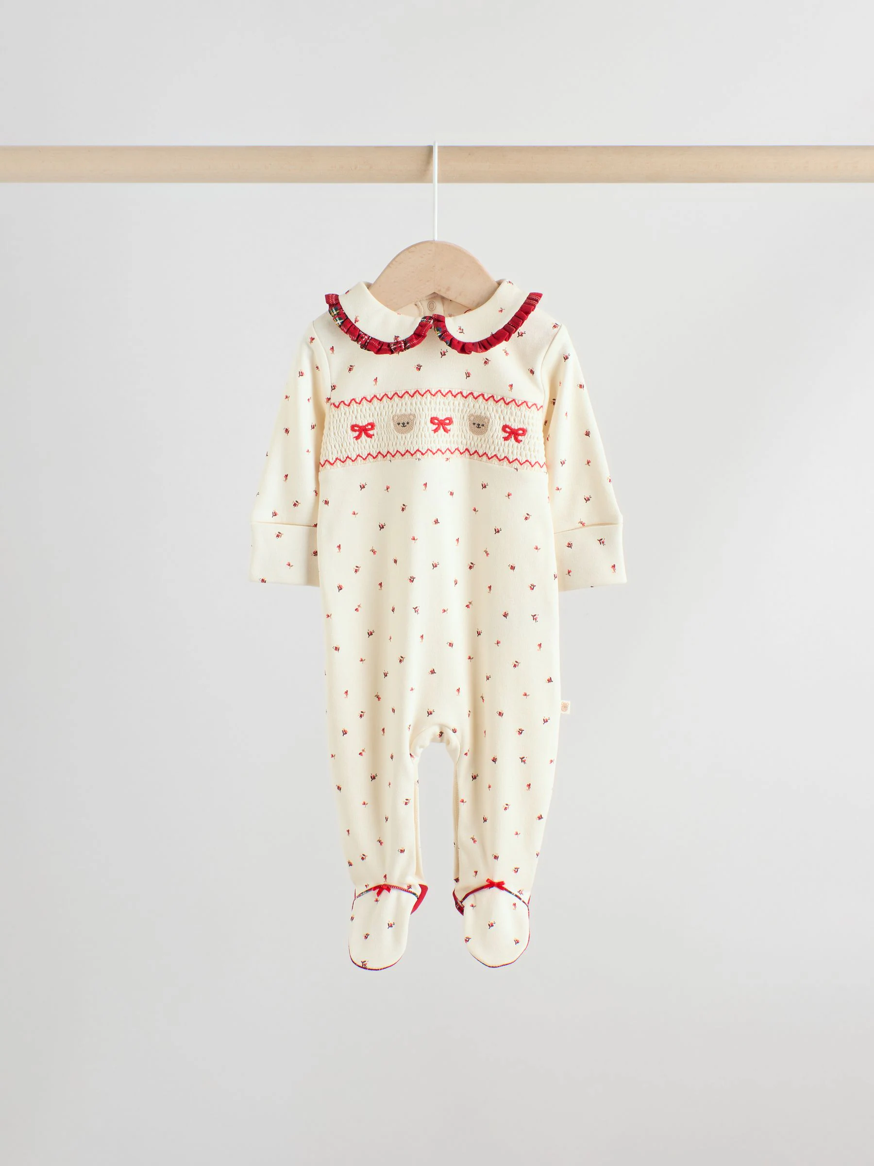 Rode beer met strik - Verpakking van 3 babypyjama's (0 mnd-2 jr)