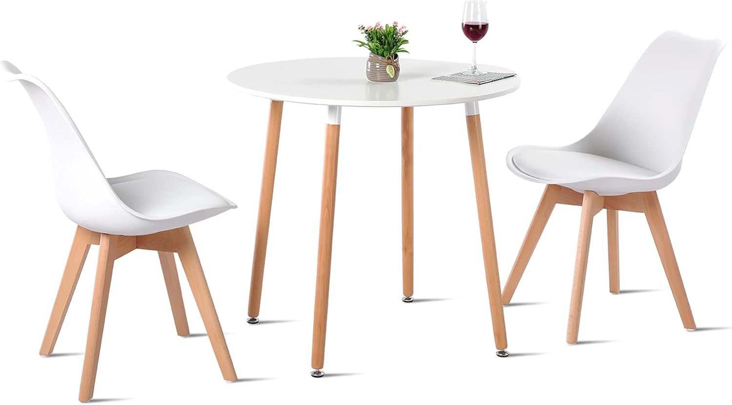 H.J WeDoo Esstisch mit 2 Stühle Essgrupp Holztisch und Weiß Skandinavisches Stuhl Esstisch Set für Esszimmer Küche 80cm