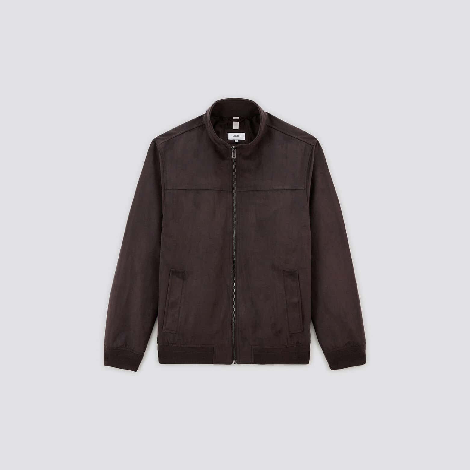 Blouson col montant aspect velours Marron