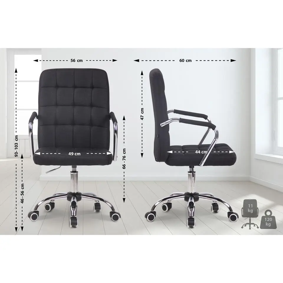CLP Bureaustoel Terni chroom Frame - Stof - zwart