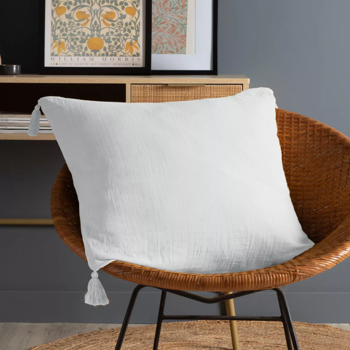Coussin carré gaze de coton (60 x 60 cm) Gaïa Gris nuage