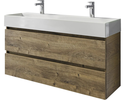 Pelipal Torino badkamermeubelset (B x H x D): 121 x 66,7 x 40 cm, fronten in eikenlook; Ribbeck 2-delige badkamermeubelset met witte keramische wastafel