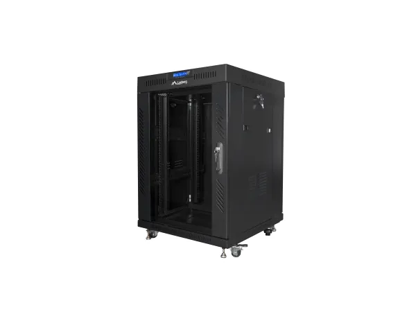 Lanberg - Rack kabinet - med display, 2 køleblæsere - sort, RAL 9004 - 15U - 19