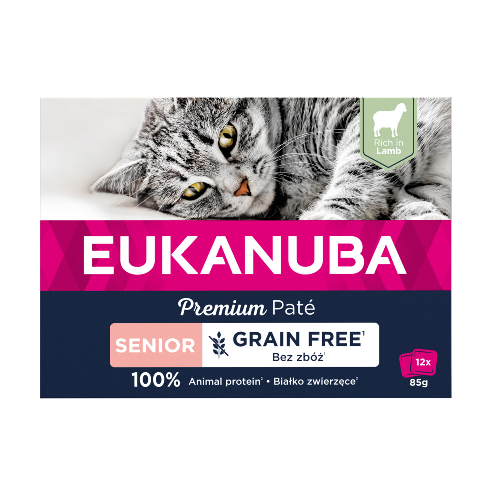 4x Eukanuba Zalm Pate Graanvrij Senior Kat Multi-Pack12 x 85 gr