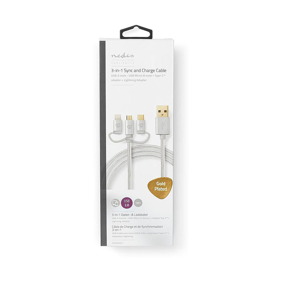 Cable 3-en-1 USB 2.0 vers micro-USB / USB-C / Lightning - 1 m