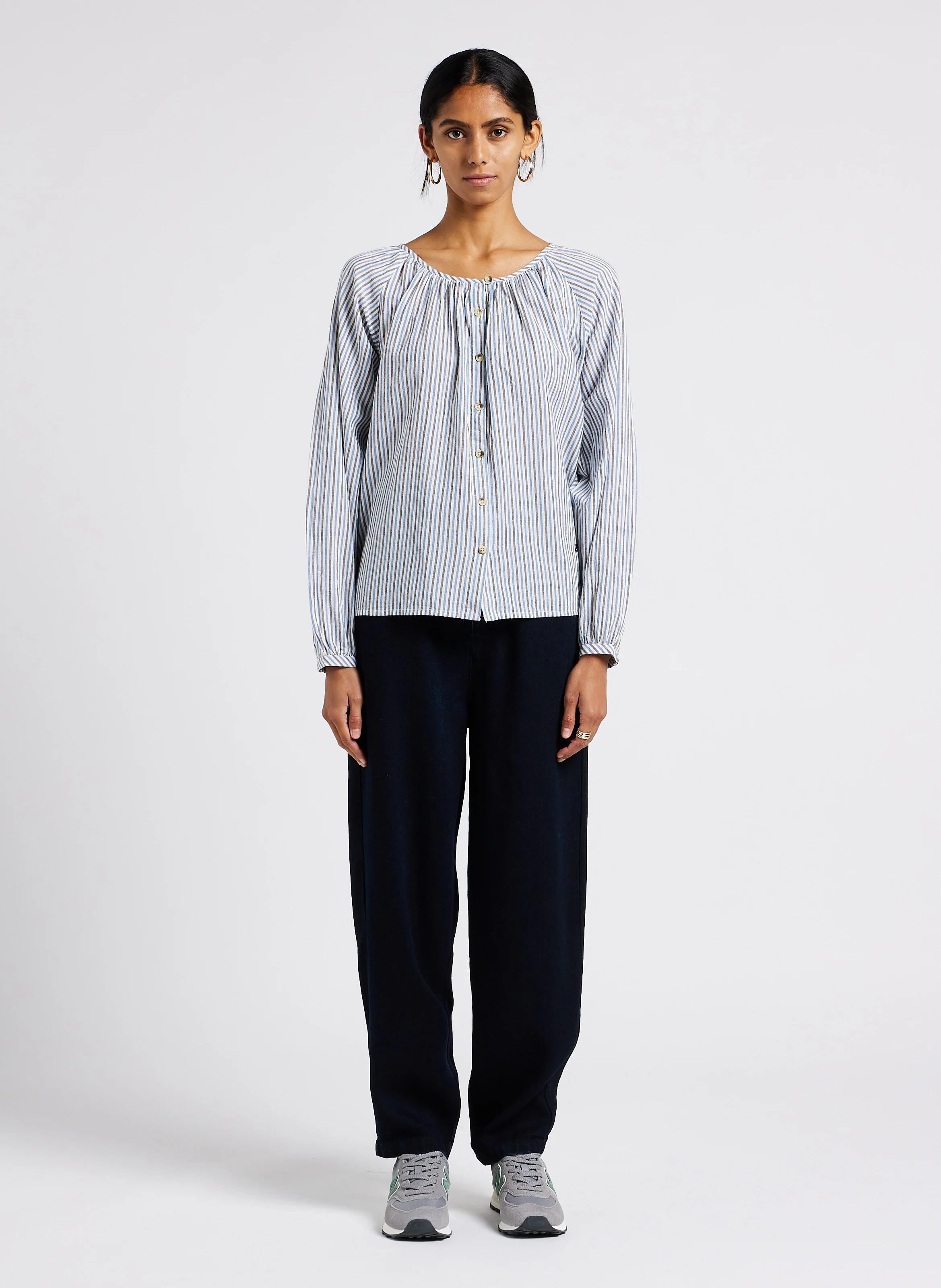 COALIE - Blouse col rond à rayures en coton bio| Bleu