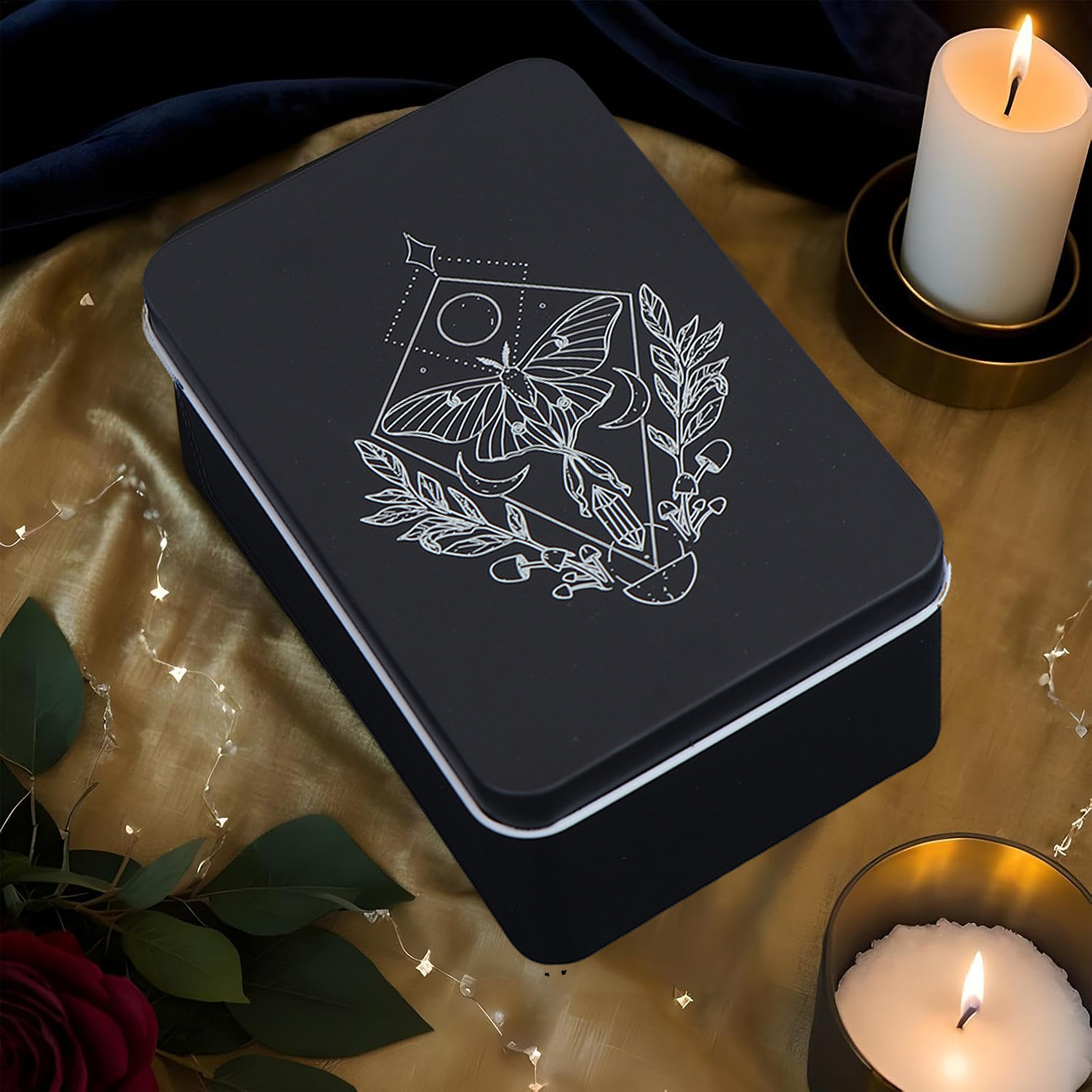 (125x85mm) Metall Spielkarten Box Tarot Karten Aufbewahrungs Dose Sammelkarten Schachtel Schmetterling Etui - Schwarz