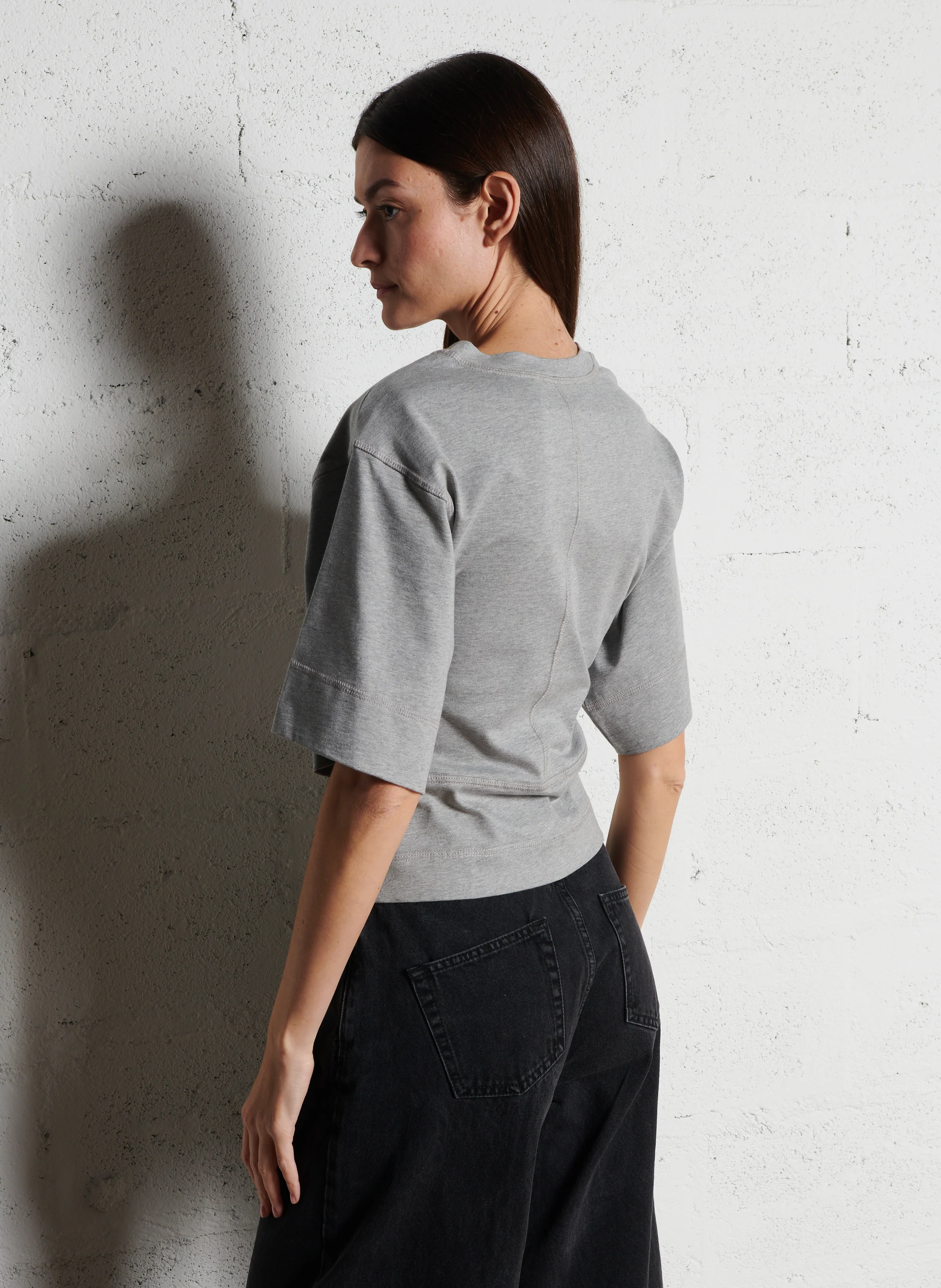 ELSA - Tee-shirt droit col rond en coton | Gris