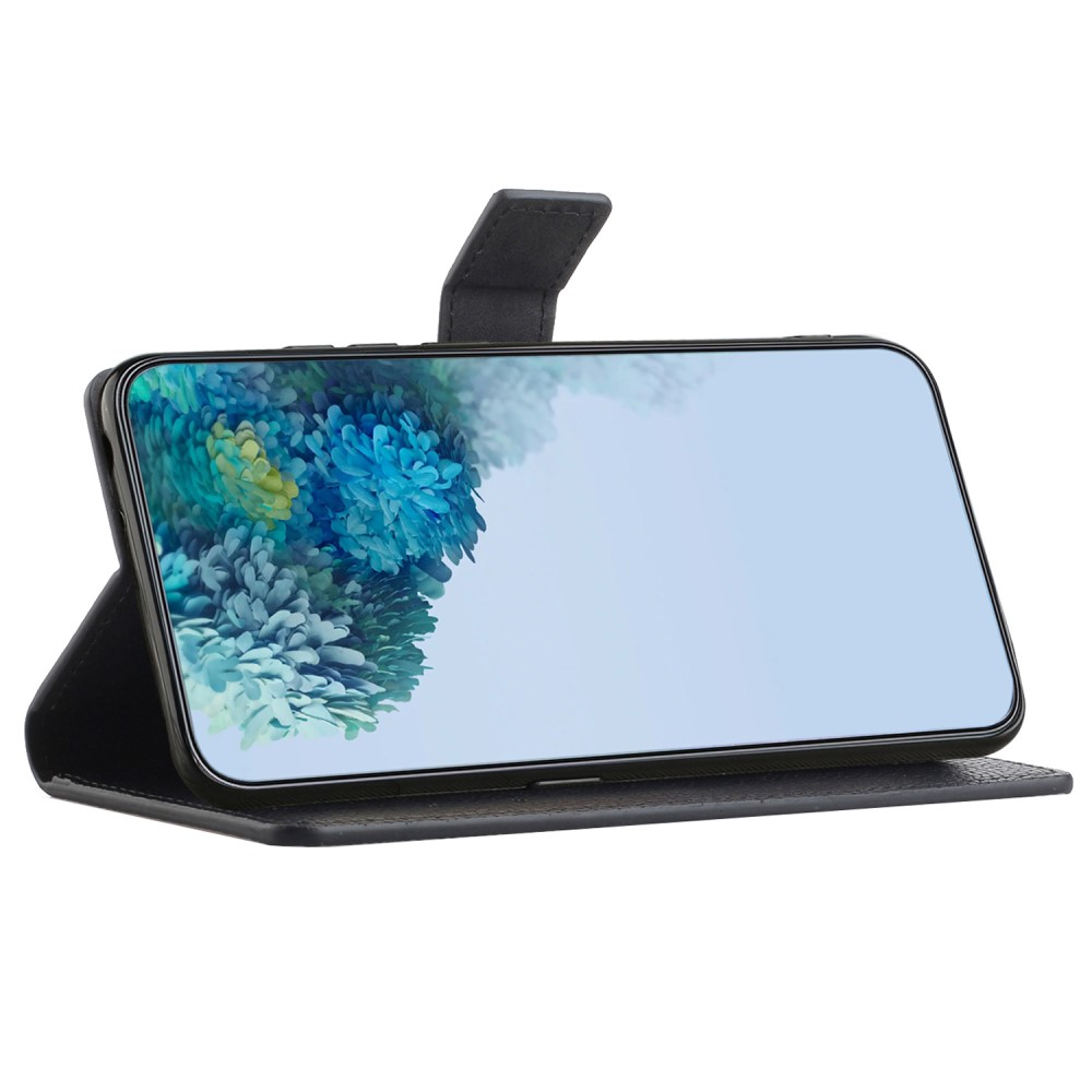 Samsung Galaxy A15 Leder Tasche Flip Cover Litchi Look - Schwarz