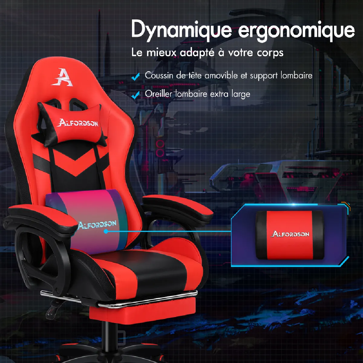ALFORDSON LED et Massant - Rouge Noir