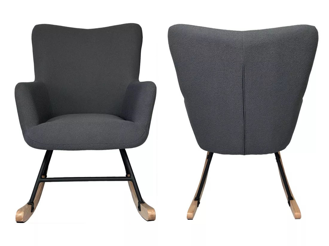 Fauteuil à bascule en tissu boucle gris KAIRA - HAPPY GARDEN