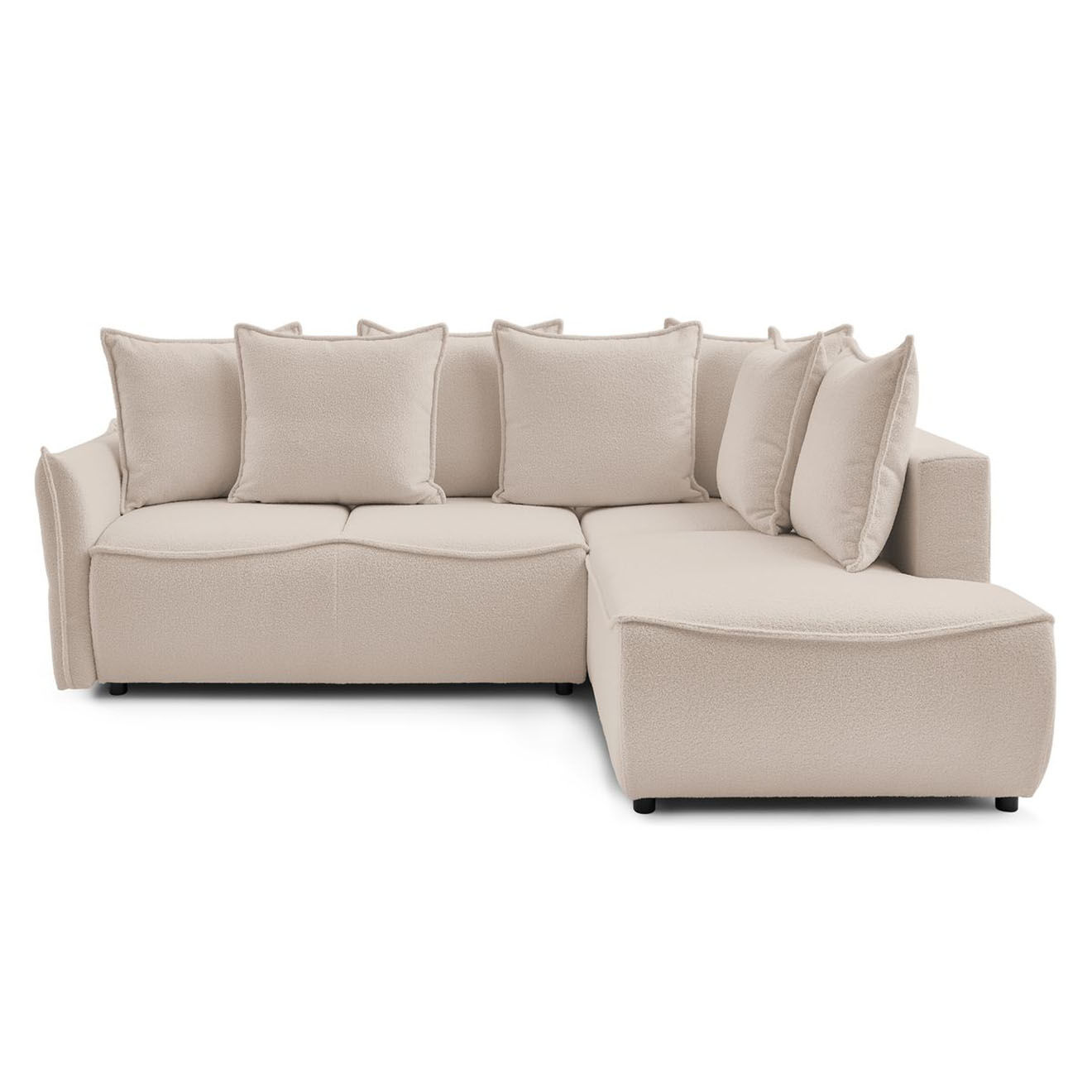 Bobochic Canapé d'angle L droit convertible bouclette Léon beige - 257x90x194 cm