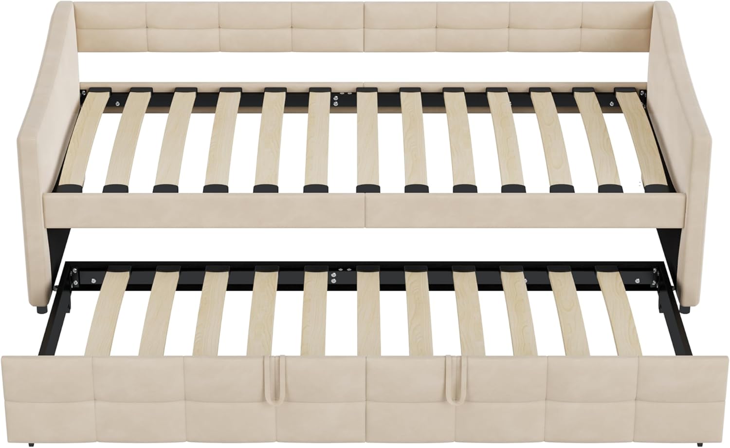 Schlafcouch Ausziehbar, Tagesbett Ausziehbar, Ausziehbett, Schlafcouch 180x200, Flanell, 90/180 x 200 cm, ohne Matratze (Creme)