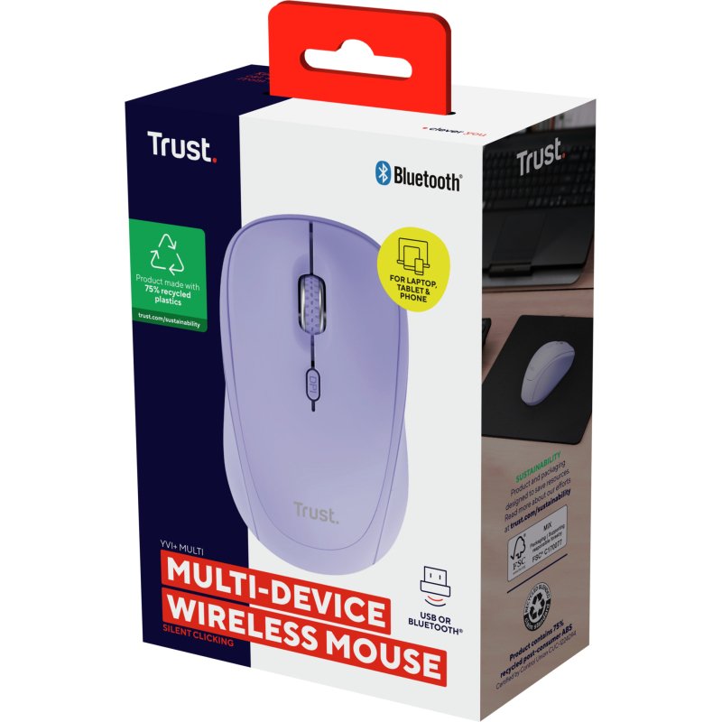 Trust Yvi+ souris Universel Ambidextre RF sans fil + Bluetooth Optique 1600 DPI