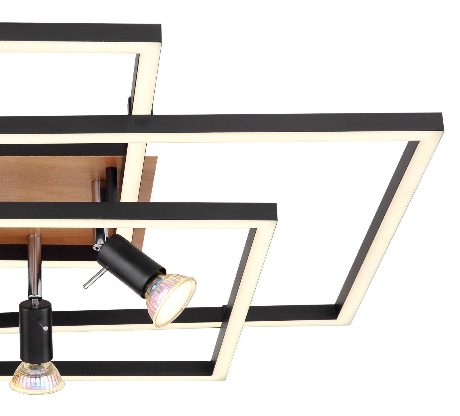 LED-Deckenleuchte - schwarz matt - Holzoptik