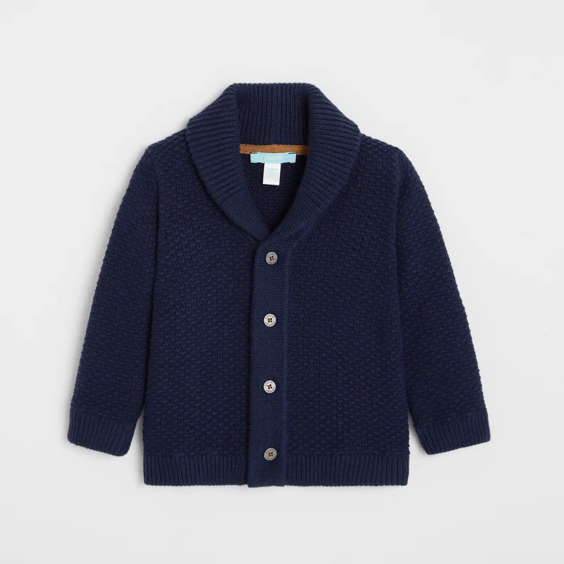 Gilet tricot chiné coton bio boutonné bleu bébé garçon Bleu