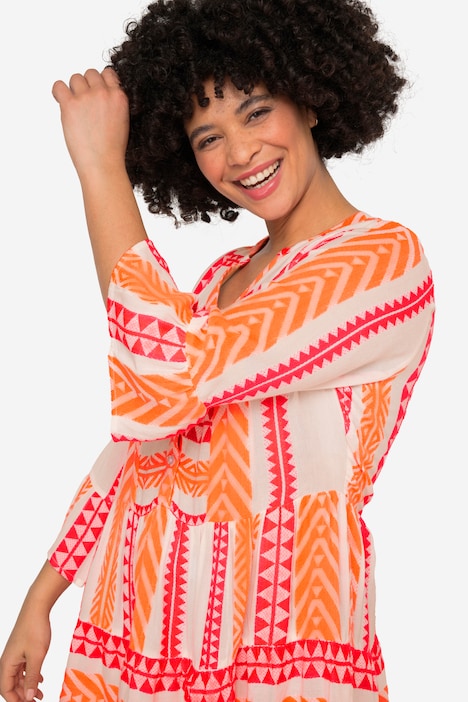 Tunika, Straight Fit, Jacquard-Streifen, 3/4-Ärmel