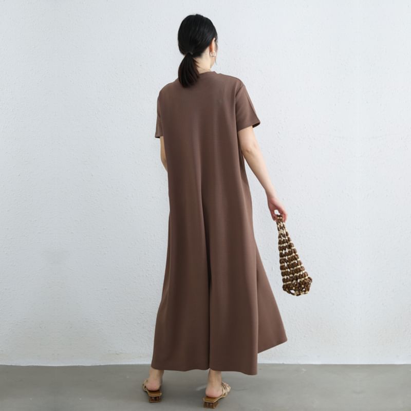 KUMI - Maxi-jurk met korte mouwen en ronde hals, effen en A-lijn