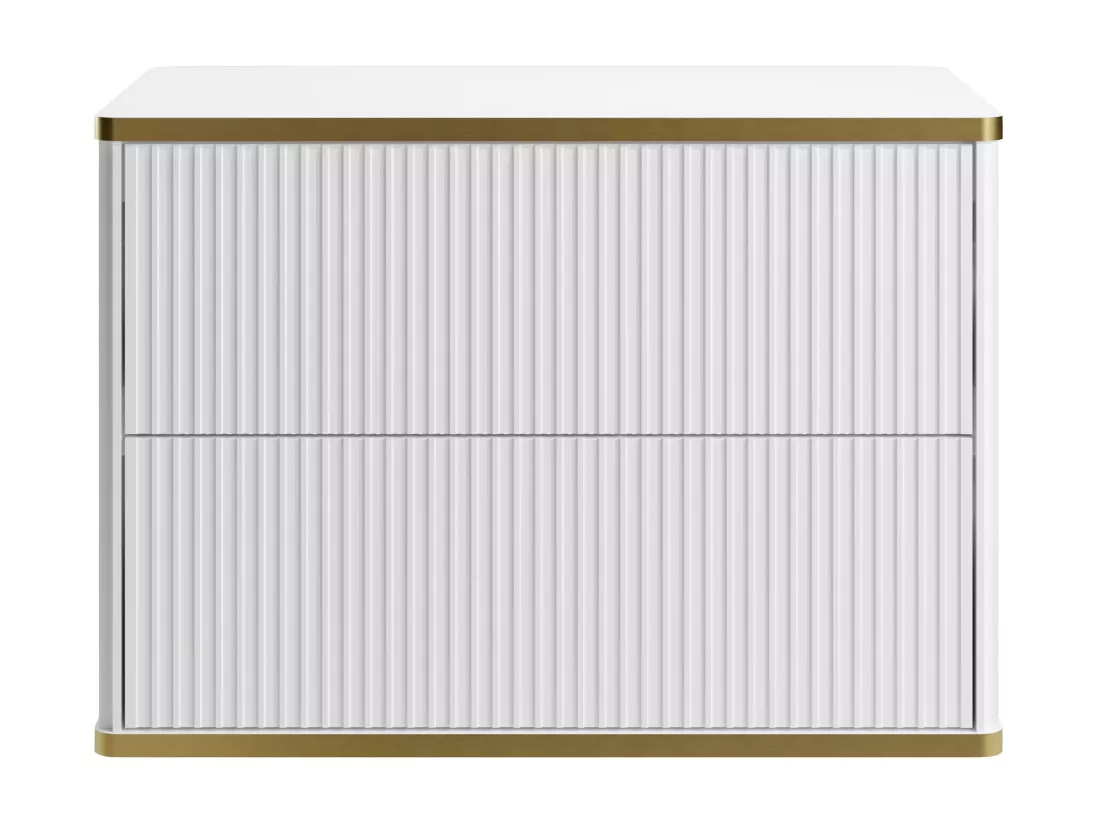 Meuble sous vasque suspendu strié liseré doré - Blanc - L80 cm - KELIZA