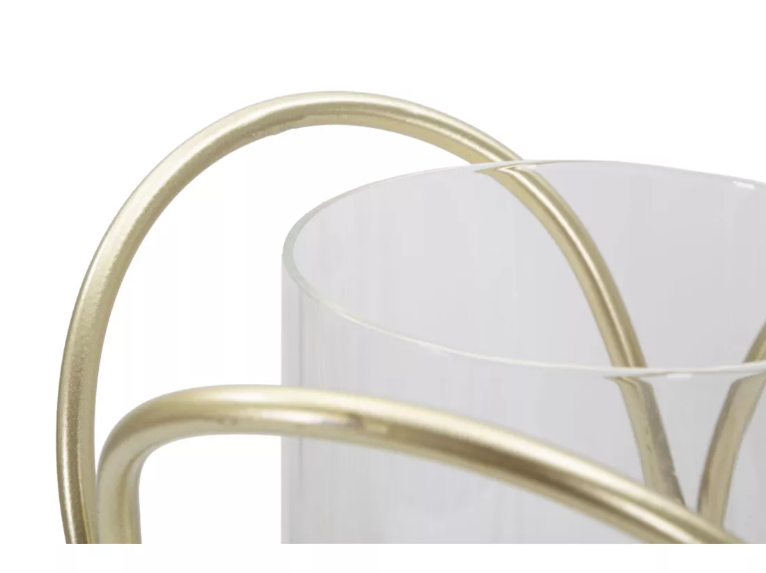 Support de Bougie en Métal Doré avec Coupelle en Verre - Porte-bougie Glox Gold Ø 16x21,5 cm, Design Géométrique Élégant avec Lignes Douces